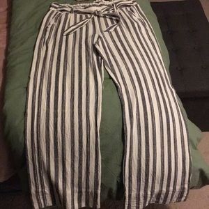 White with grey stripes linen pants